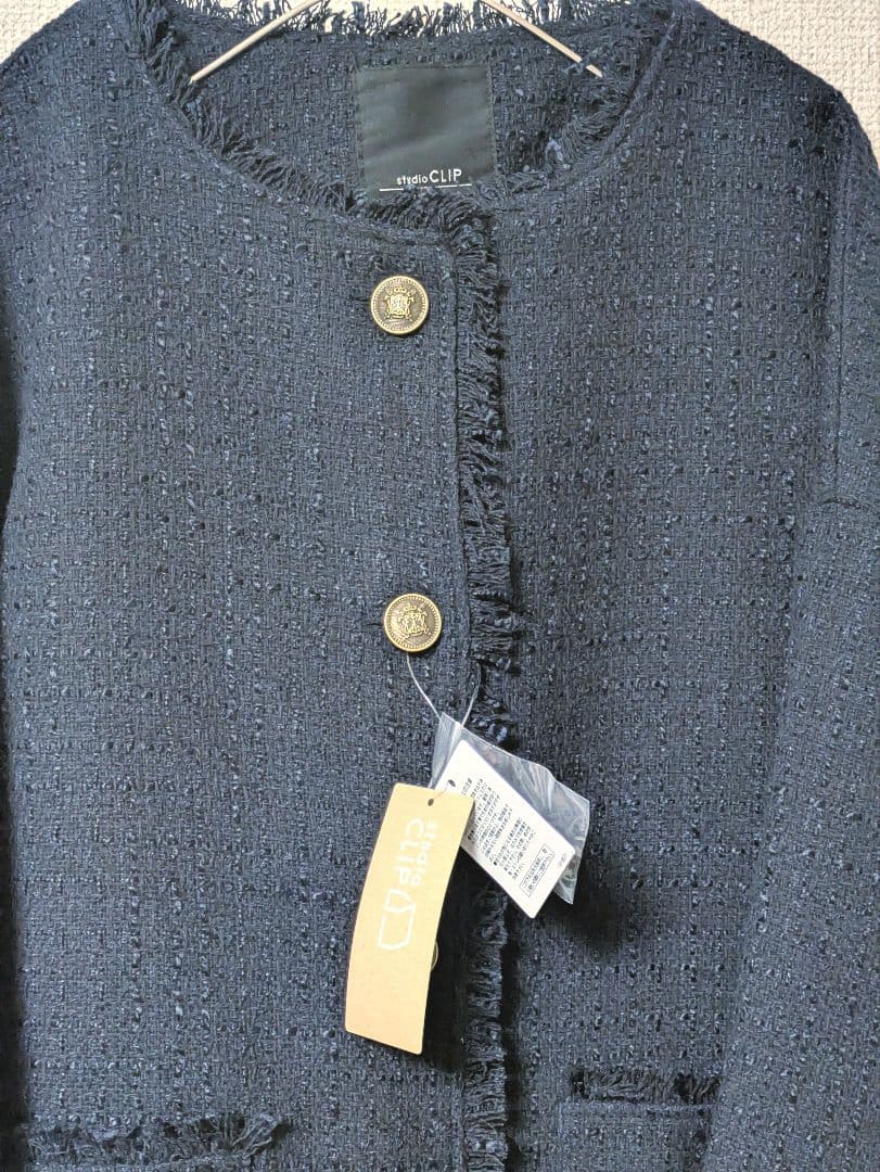 【studio CLIP】ドルマンツイードジャケット ネイビー
