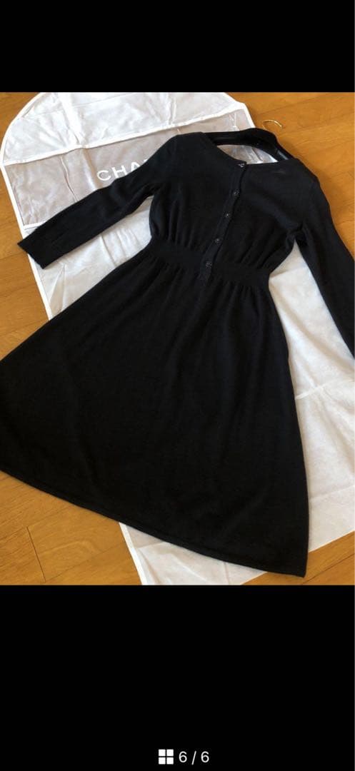 CHANELカシミア紫陽花柄刺繍ニットワンピース美品