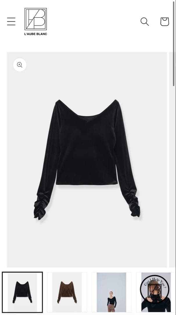 トップス L'AUBE BLANC Sharp Neck Velour Tops