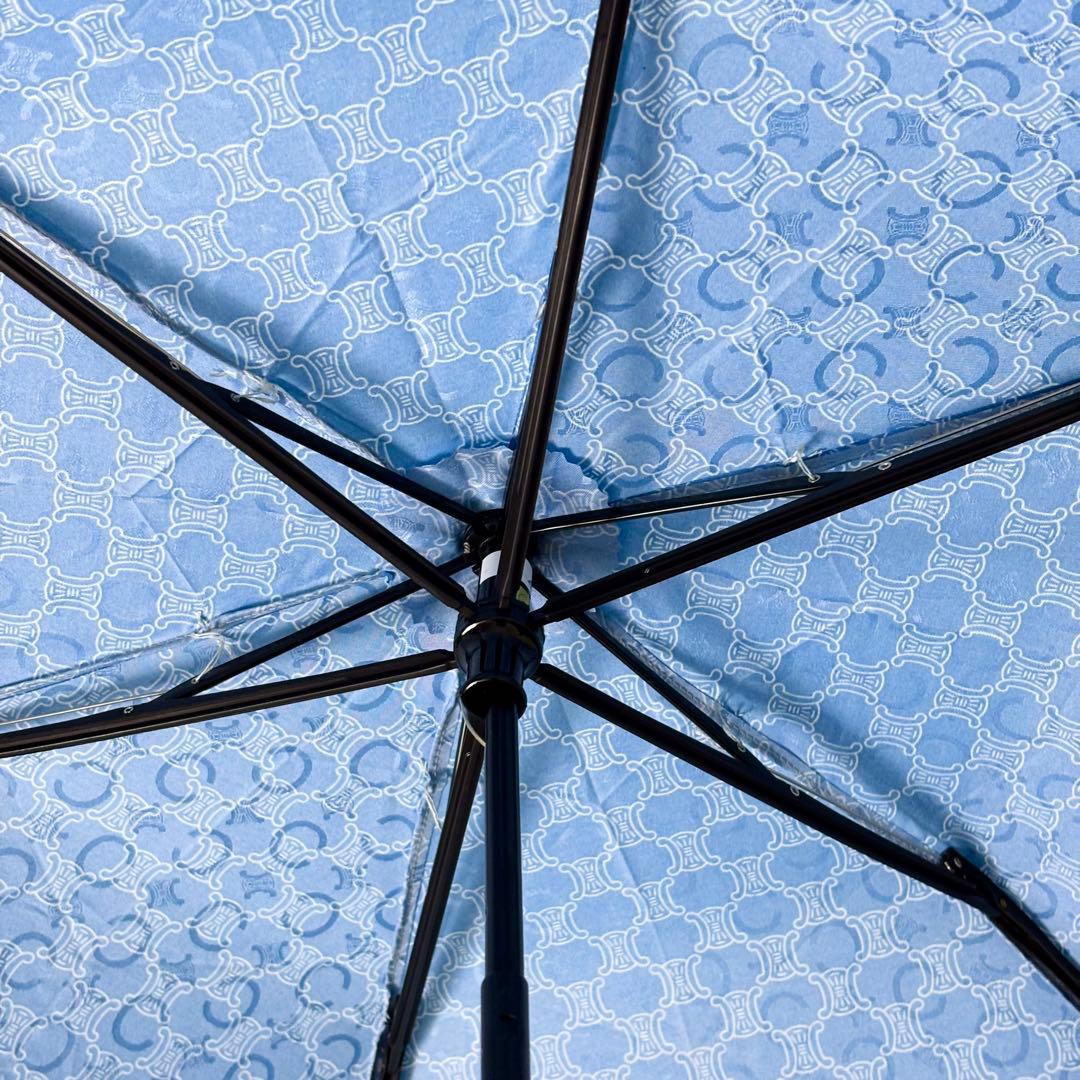 未使用級 CELINE セリーヌ マカダム柄 折り畳み傘 ブルー