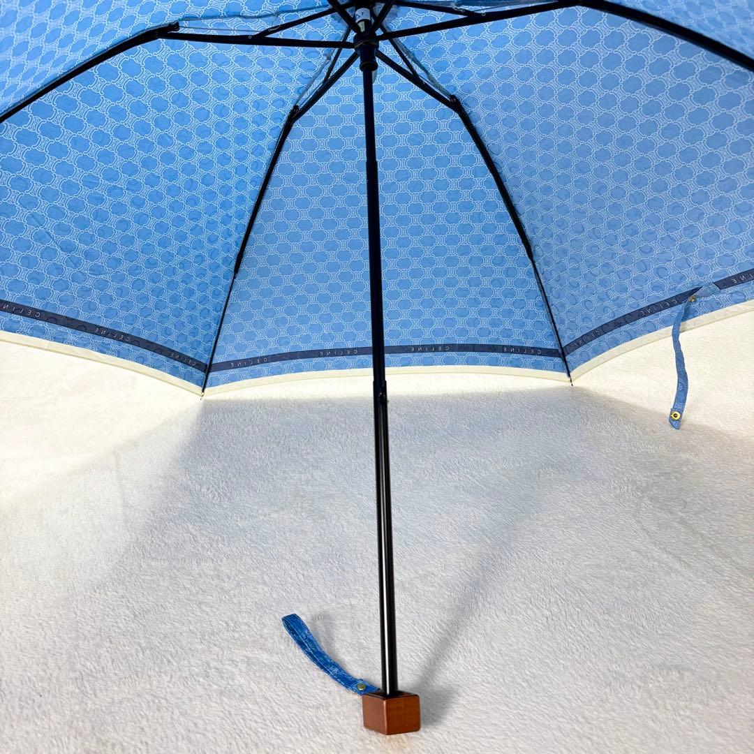 未使用級 CELINE セリーヌ マカダム柄 折り畳み傘 ブルー