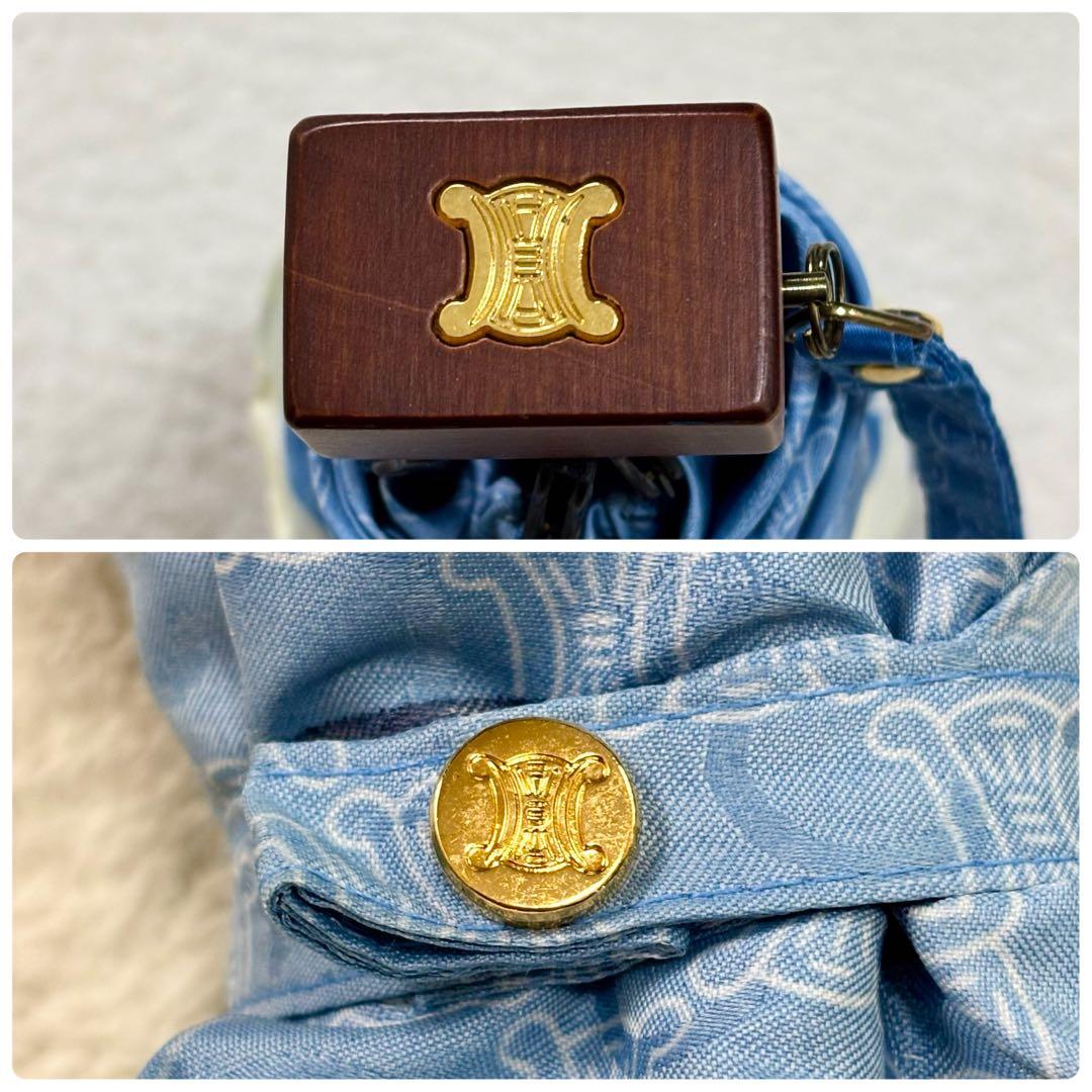 未使用級 CELINE セリーヌ マカダム柄 折り畳み傘 ブルー