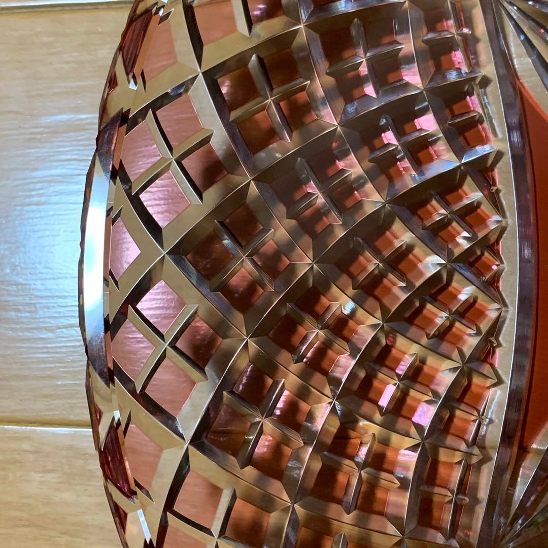 カガミクリスタル 江戸切子 金赤 大皿 27cm 箱無し