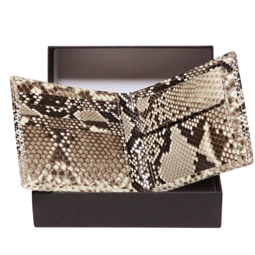 W21 本物 無双 ダイヤモンドパイソン 二つ折り財布 メンズ スネークレザー