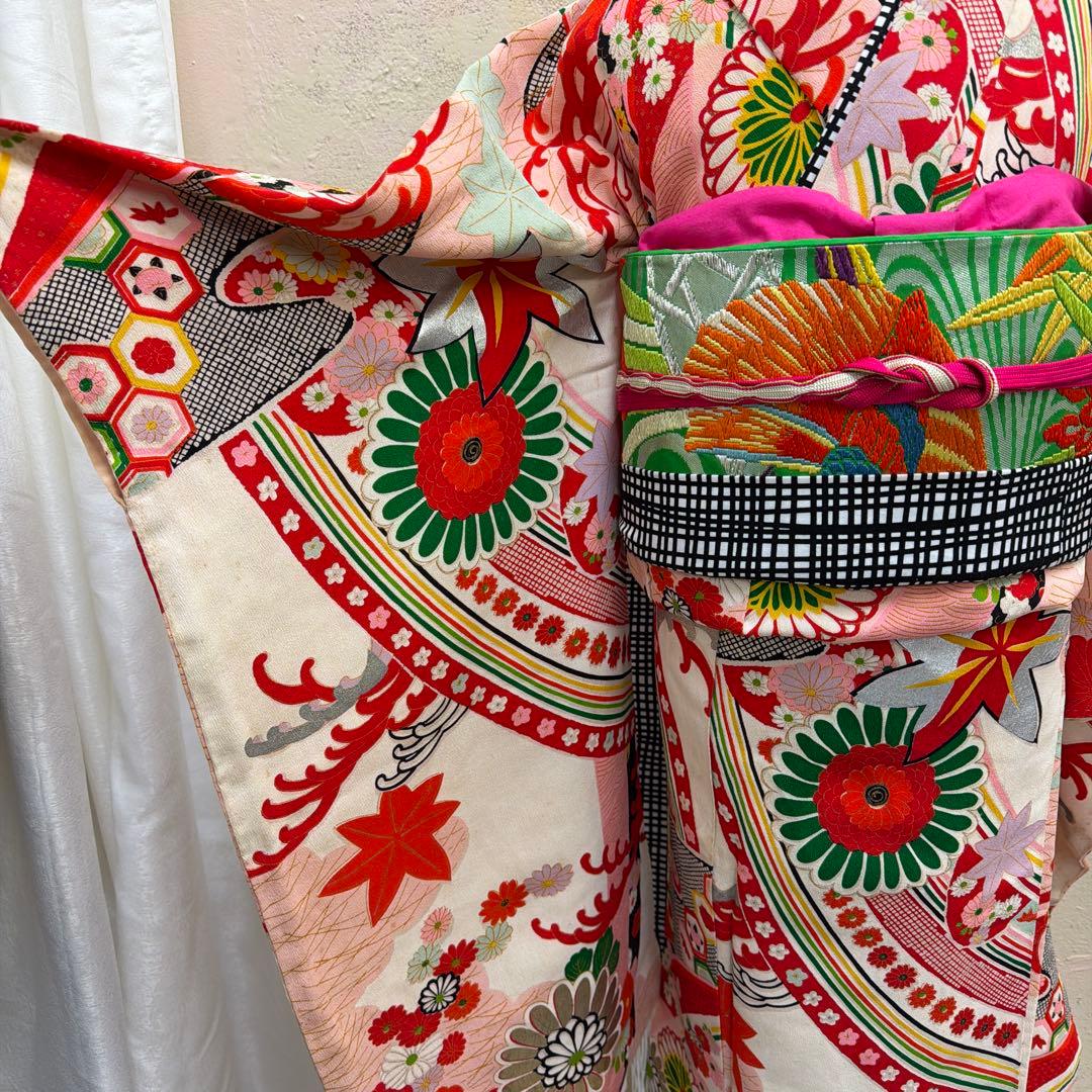 No.k003七五三 7歳 着物 フルセット レトロ柄