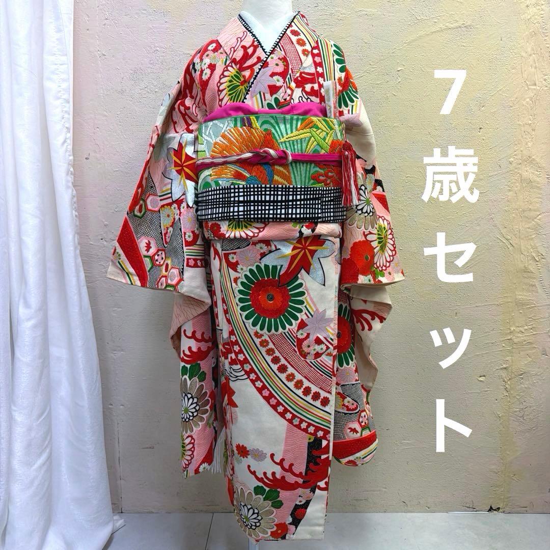 No.k003七五三 7歳 着物 フルセット レトロ柄
