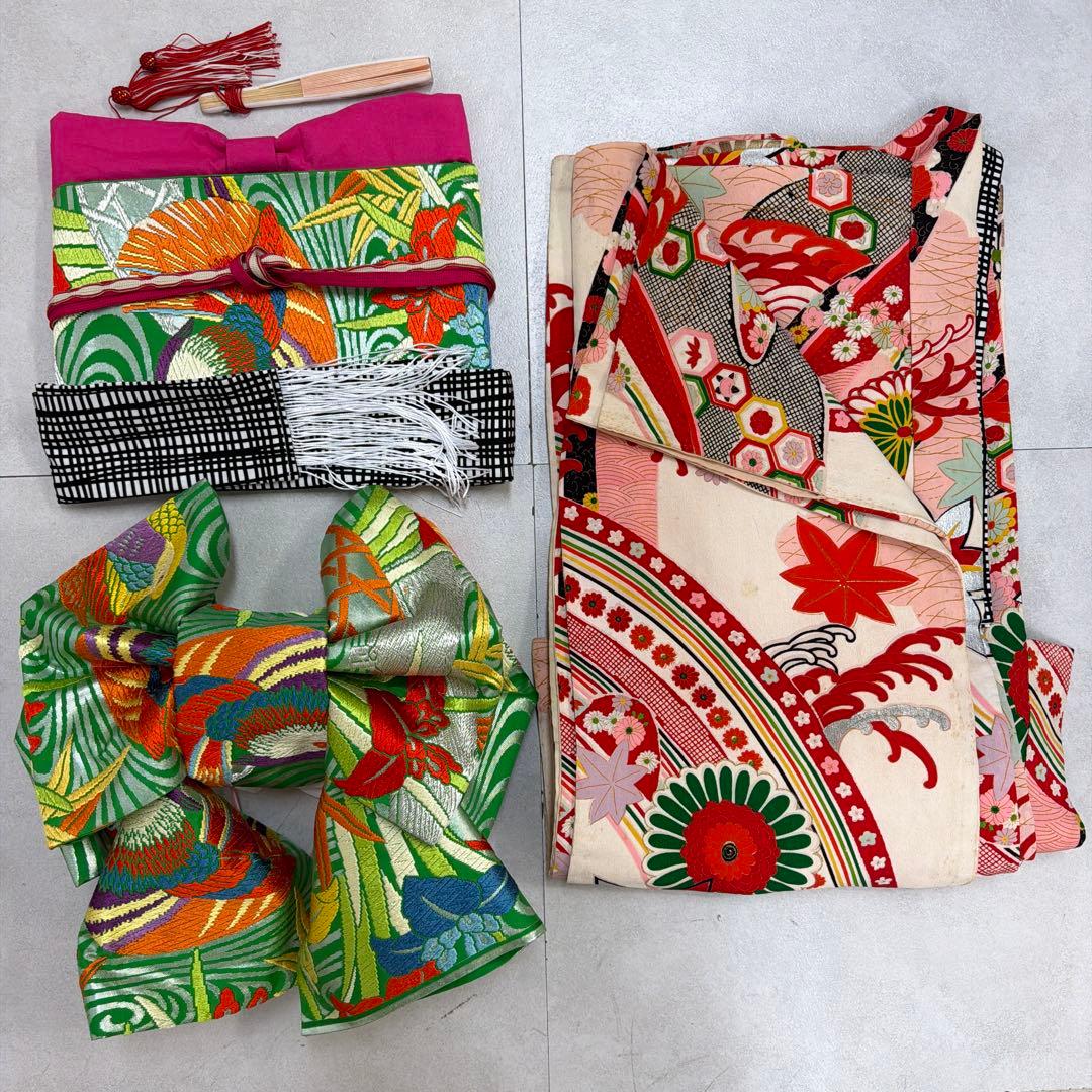 No.k003七五三 7歳 着物 フルセット レトロ柄