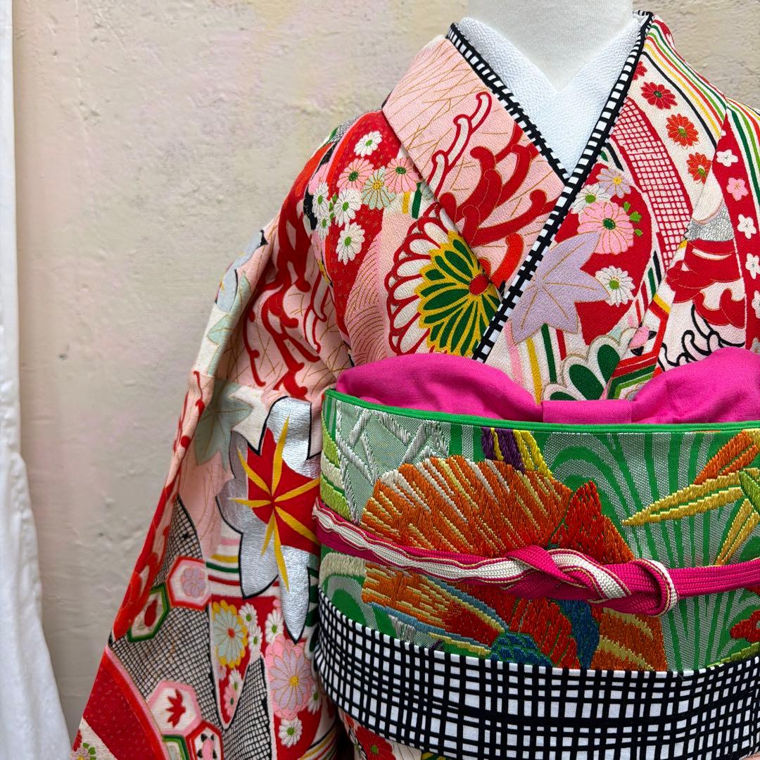 No.k003七五三 7歳 着物 フルセット レトロ柄