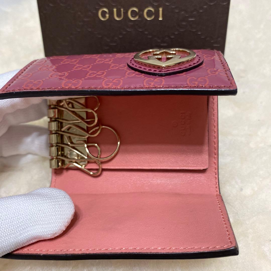 美品　グッチGUCCI　6連キーケース　GGパターン ハート型マイクログッチシマ