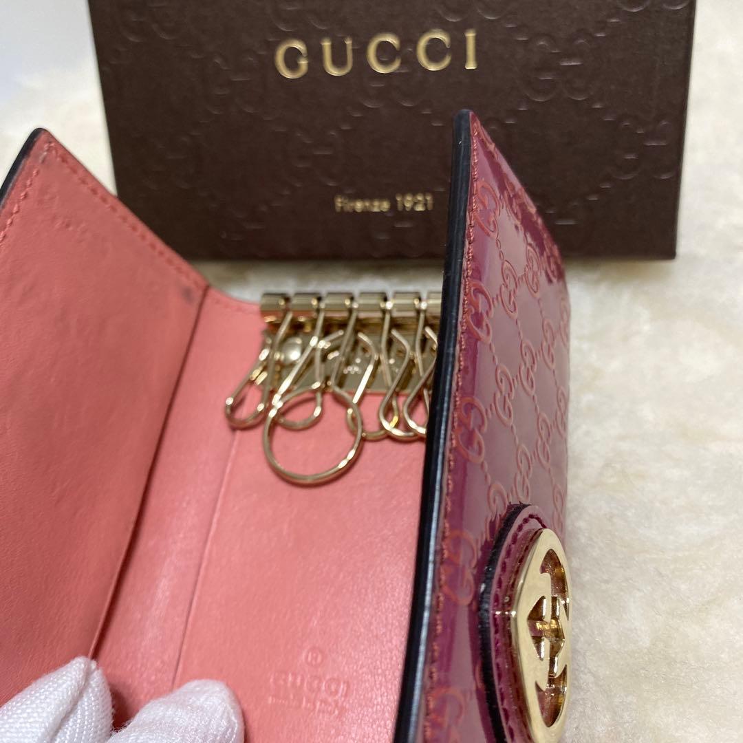 美品　グッチGUCCI　6連キーケース　GGパターン ハート型マイクログッチシマ