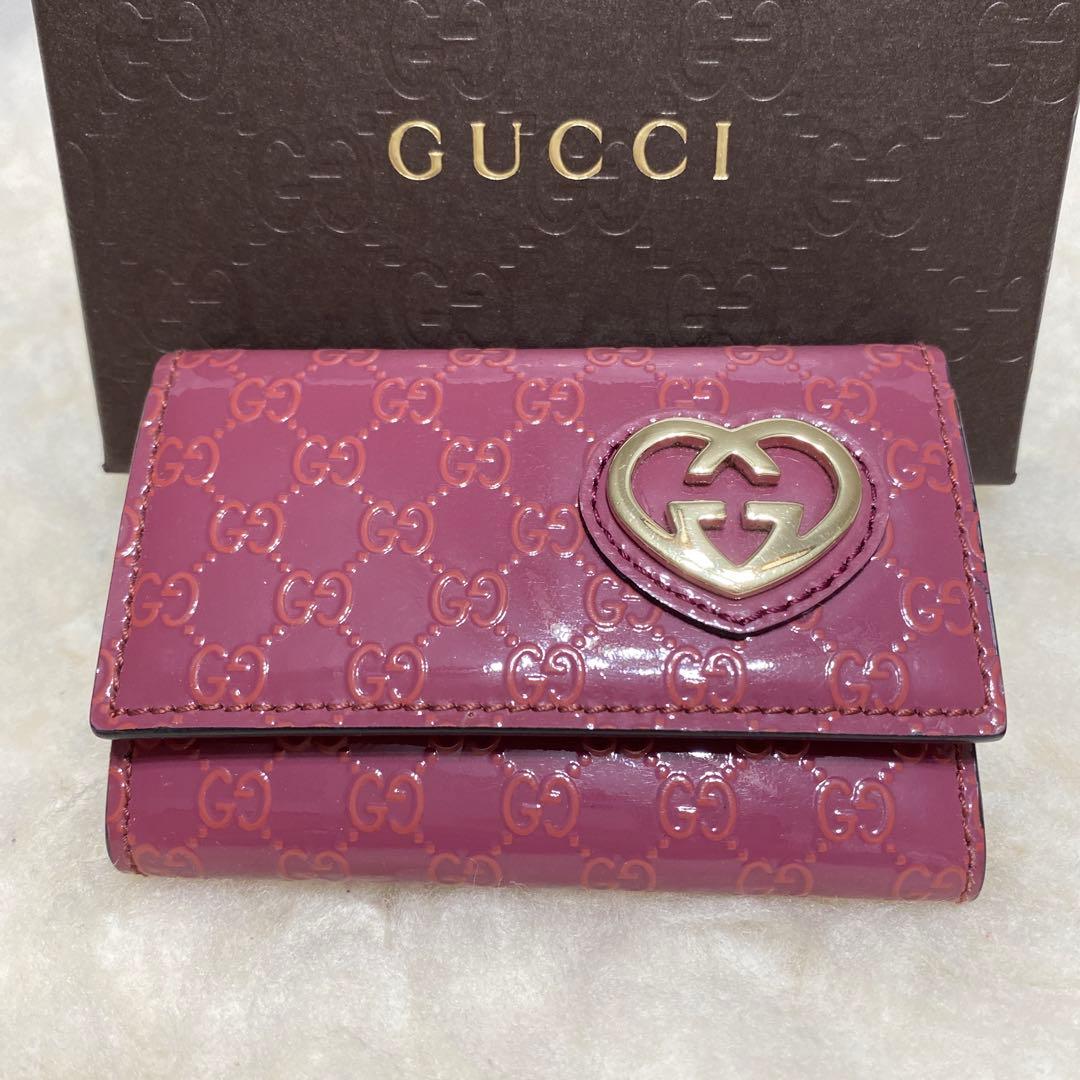 美品　グッチGUCCI　6連キーケース　GGパターン ハート型マイクログッチシマ