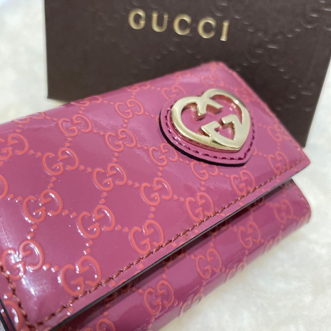 美品　グッチGUCCI　6連キーケース　GGパターン ハート型マイクログッチシマ