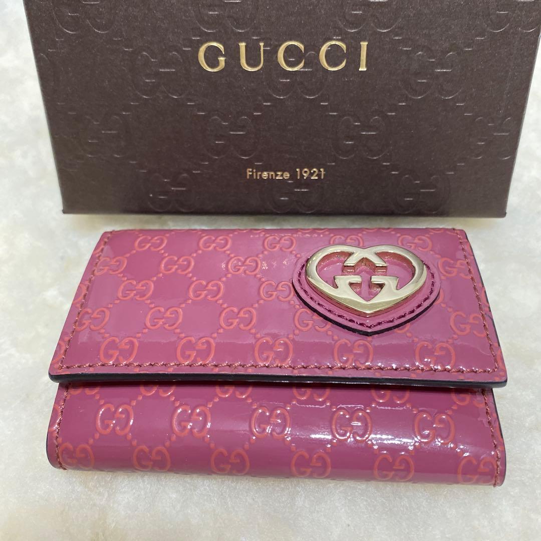 美品　グッチGUCCI　6連キーケース　GGパターン ハート型マイクログッチシマ