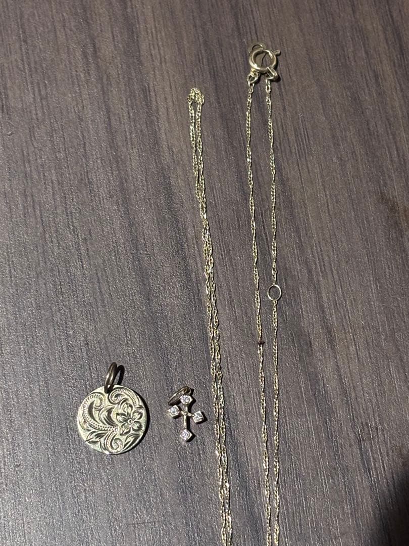 k10ネックレス　アロハマナ　クロス　プレート　ハワイアン　3点セット