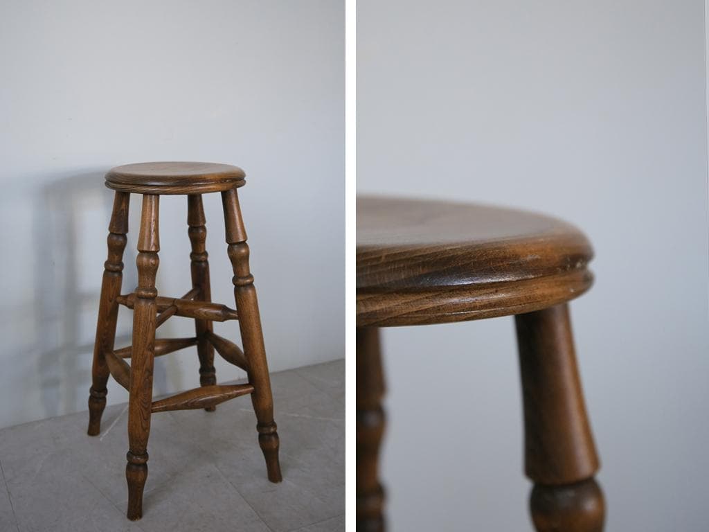 英国アンティーク木製スツール/丸椅子イス/踏み台/腰掛け/飾り棚(92-196)
