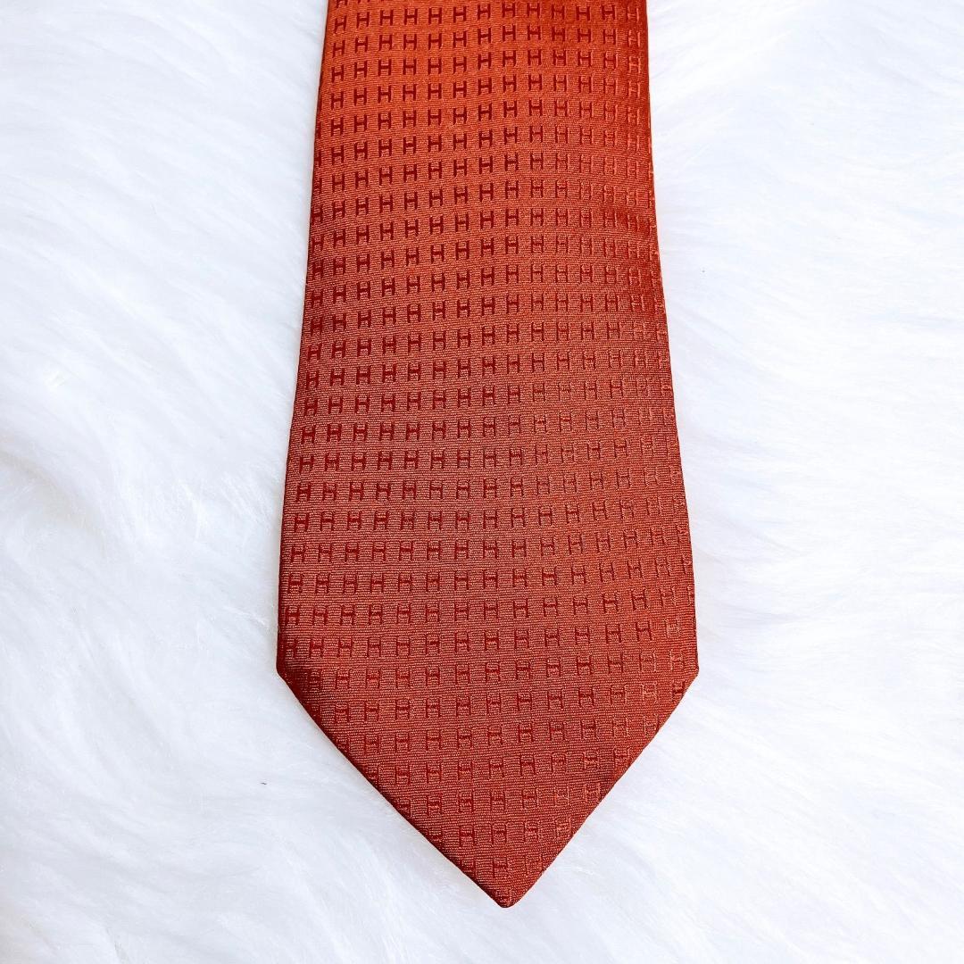 美品✨HERMES エルメス 最高級ネクタイ ファソネ H柄 エルメスオレンジ
