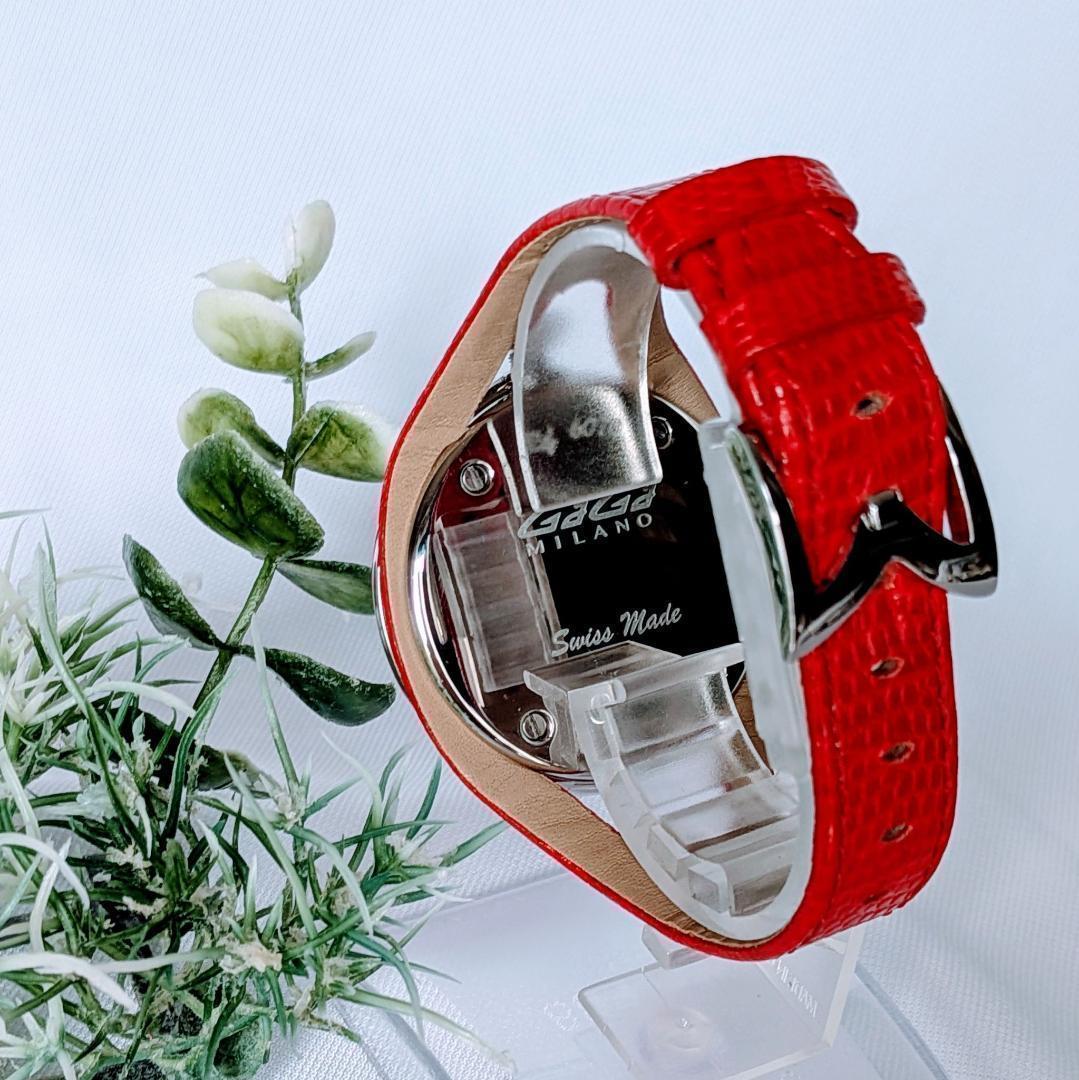 美品 ガガミラノ レディース腕時計フラット42 6070赤レッド箱付きイタリア