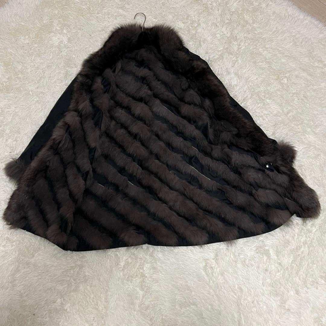 希少♡高級 シルク100 リバーシブル ブルーフォックス 毛皮コート ベルト 黒