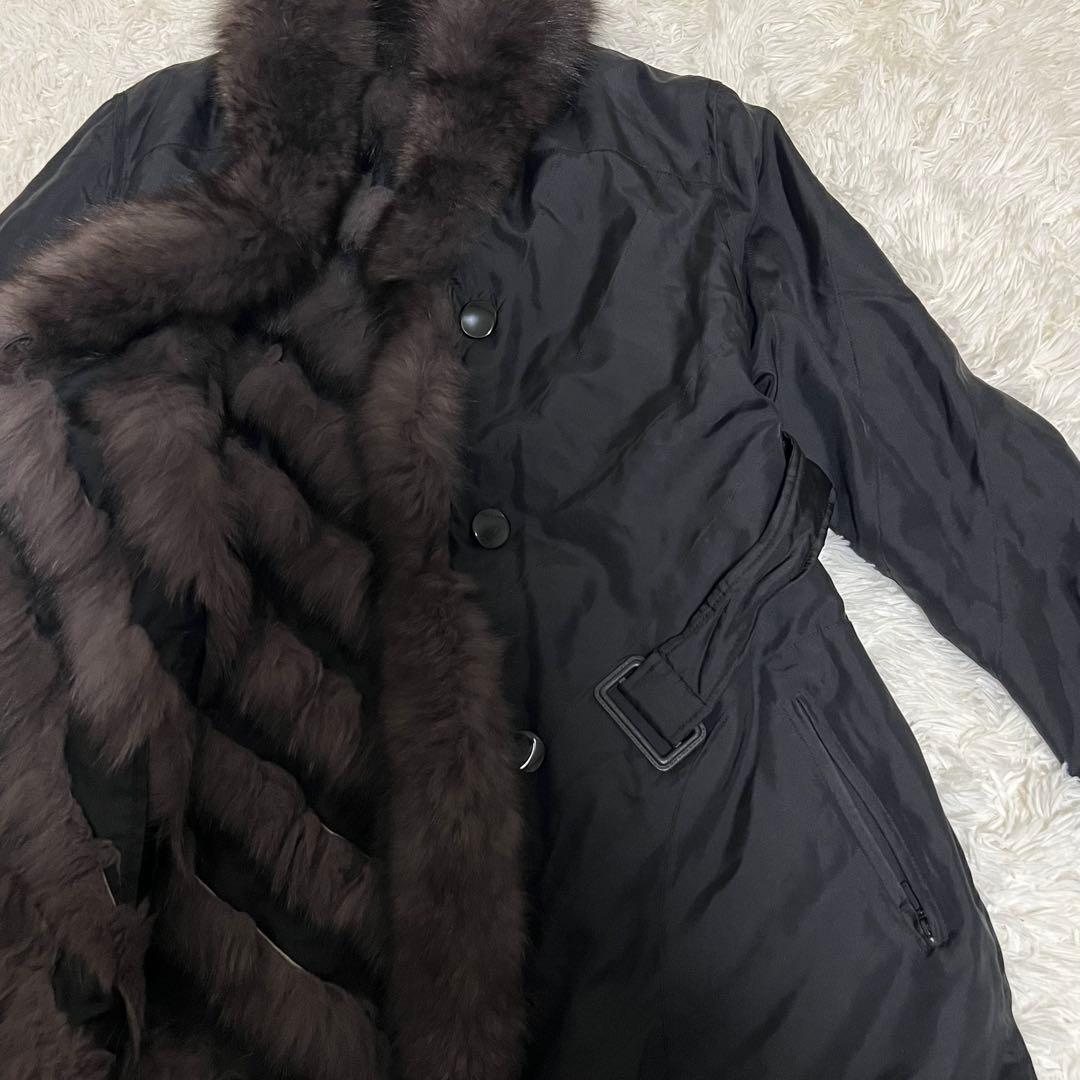 希少♡高級 シルク100 リバーシブル ブルーフォックス 毛皮コート ベルト 黒