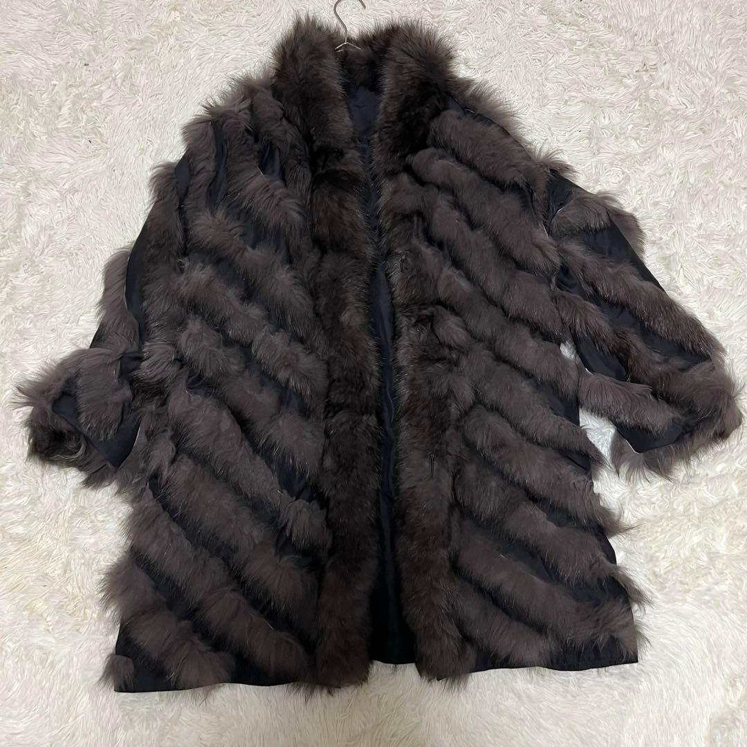 希少♡高級 シルク100 リバーシブル ブルーフォックス 毛皮コート ベルト 黒