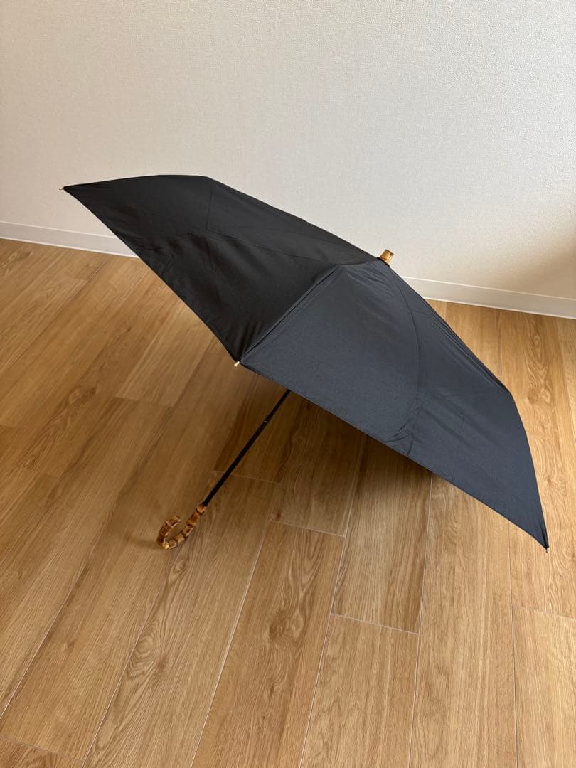 バンブーハンドル 折りたたみ傘 ブラック 晴雨兼用
