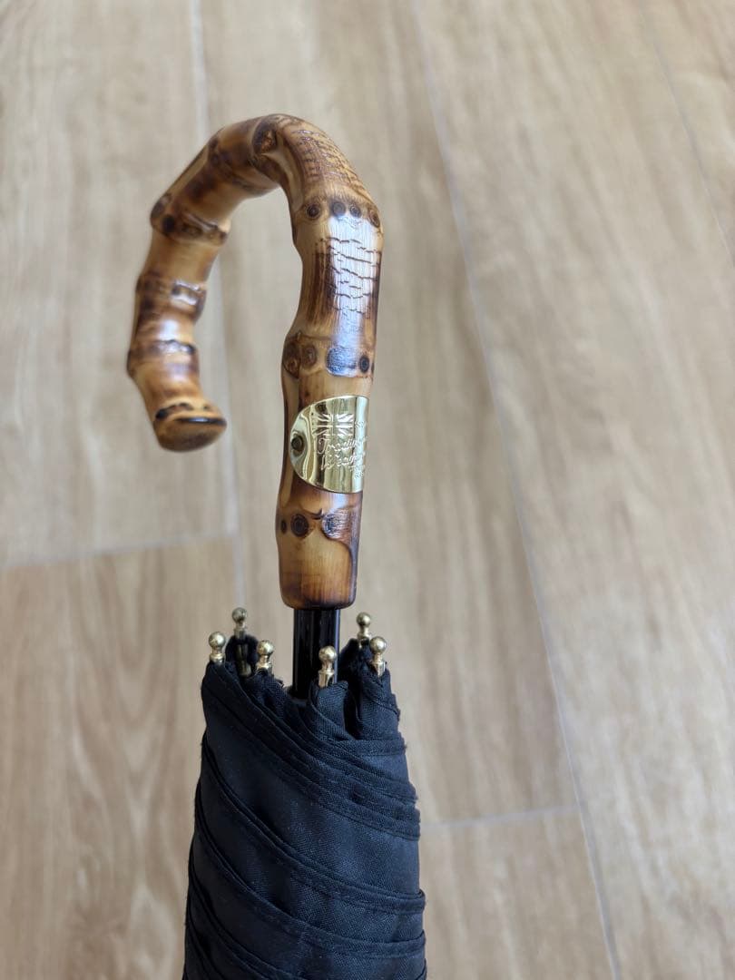 バンブーハンドル 折りたたみ傘 ブラック 晴雨兼用