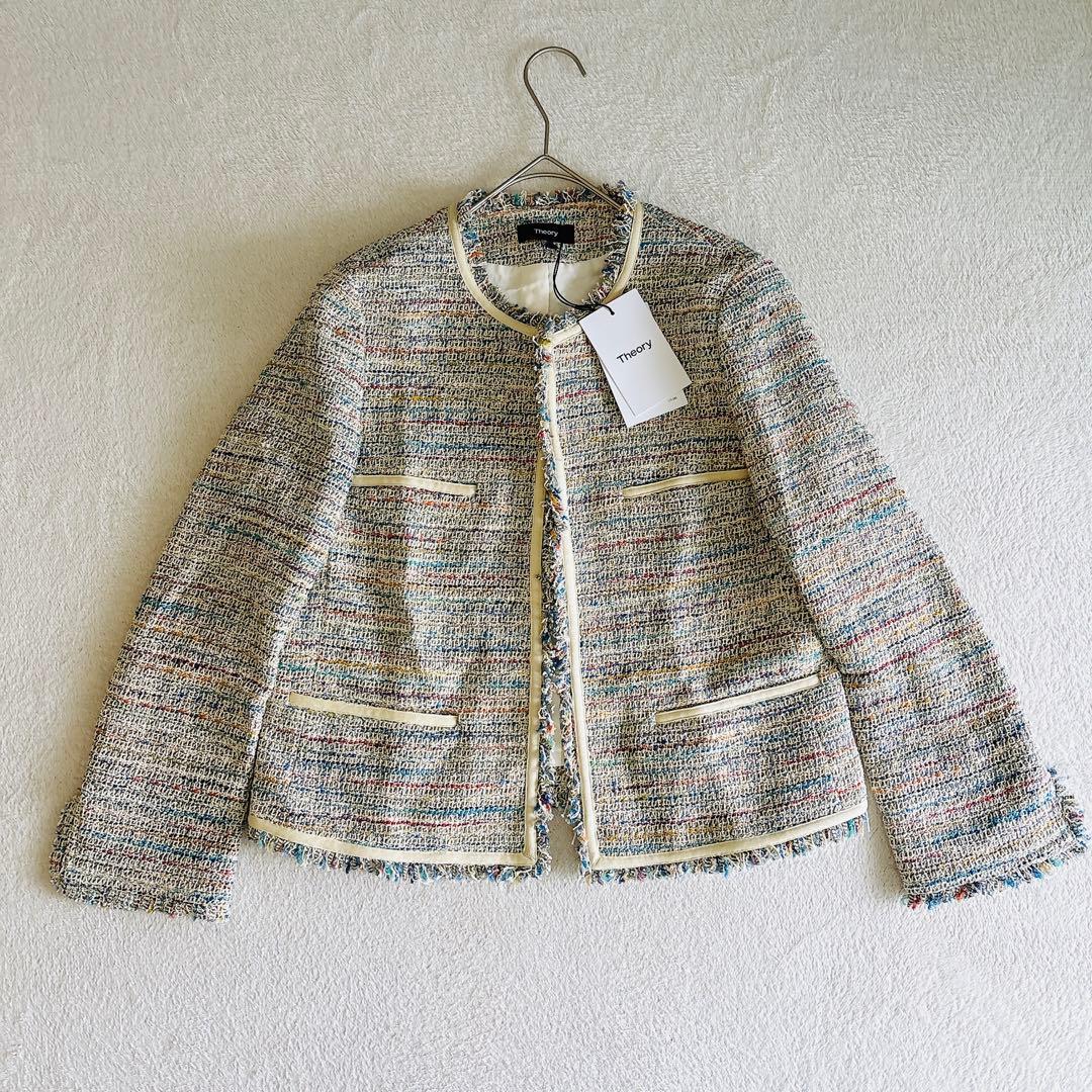 タグ付き☆theory ミックスツイード ノーカラージャケット セレモニー　L