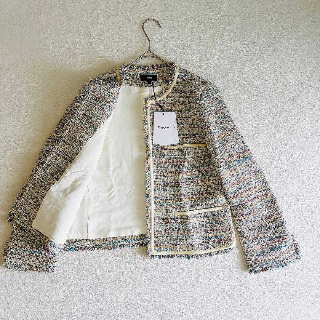 タグ付き☆theory ミックスツイード ノーカラージャケット セレモニー　L