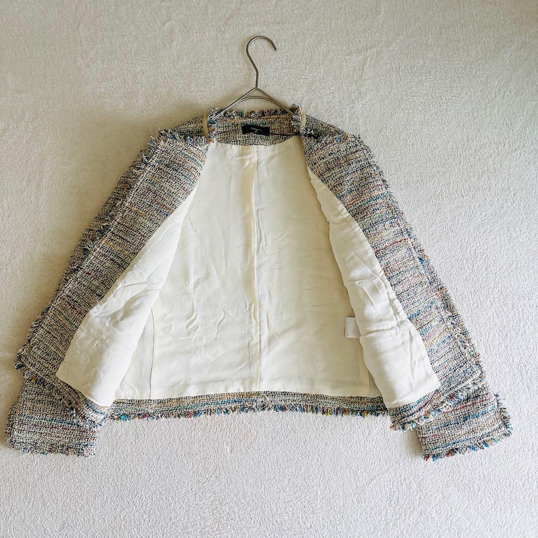 タグ付き☆theory ミックスツイード ノーカラージャケット セレモニー　L