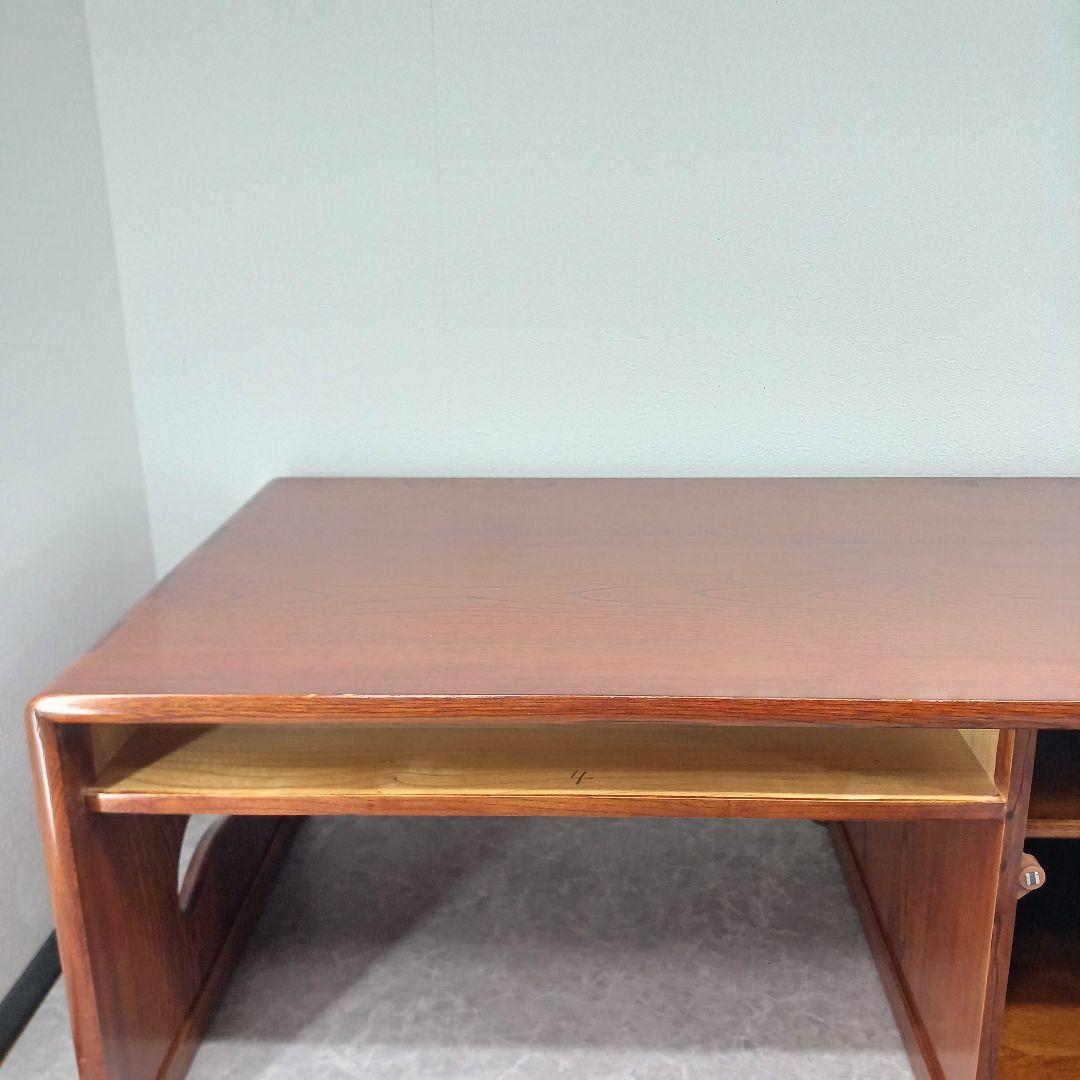 送料込み【文机/片袖/机木製テーブル】幅約90cm 引き出し・扉付き