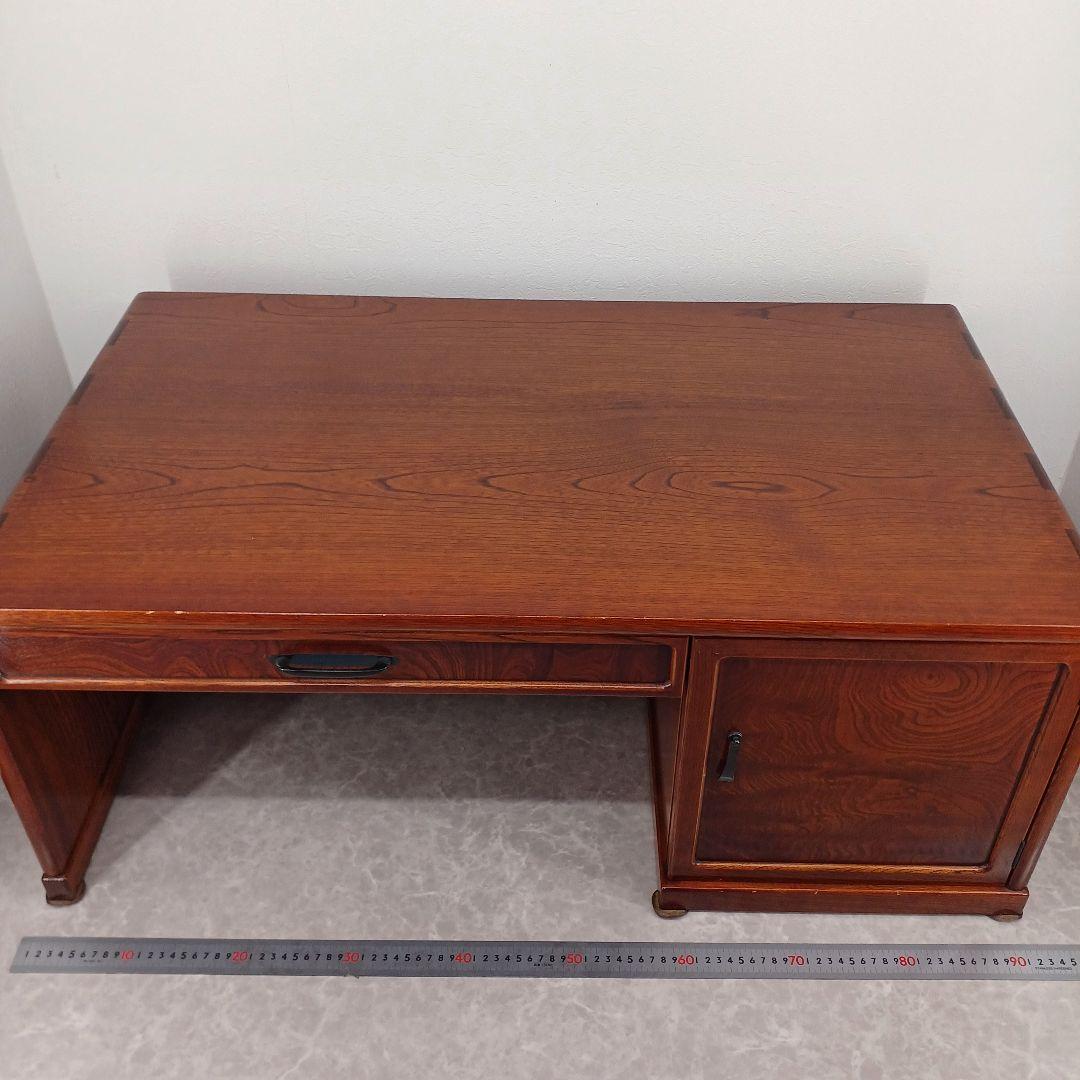 送料込み【文机/片袖/机木製テーブル】幅約90cm 引き出し・扉付き
