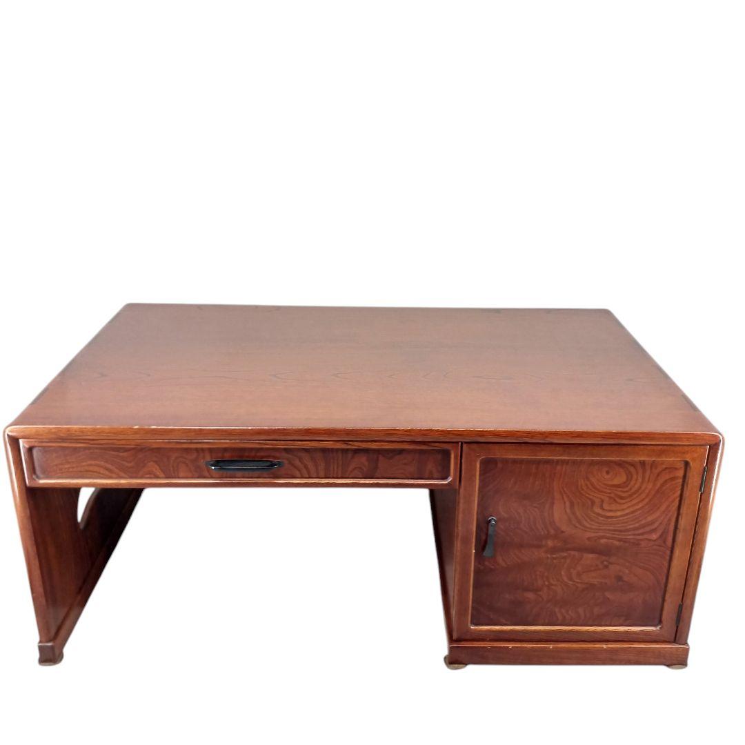 送料込み【文机/片袖/机木製テーブル】幅約90cm 引き出し・扉付き