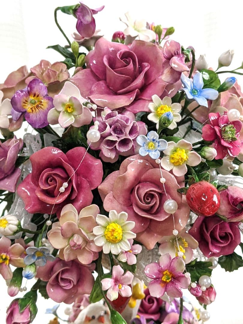 クレイフラワー♡薔薇のアレンジメント♡ロココ調♡ハンドメイド