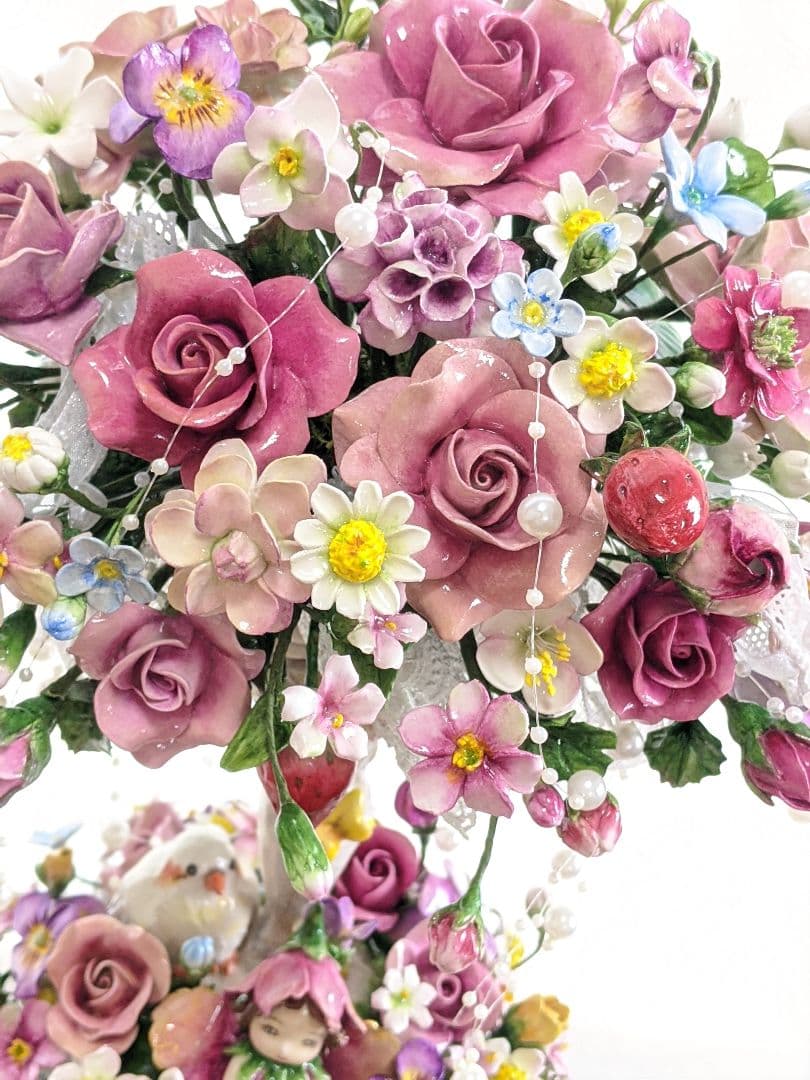 クレイフラワー♡薔薇のアレンジメント♡ロココ調♡ハンドメイド