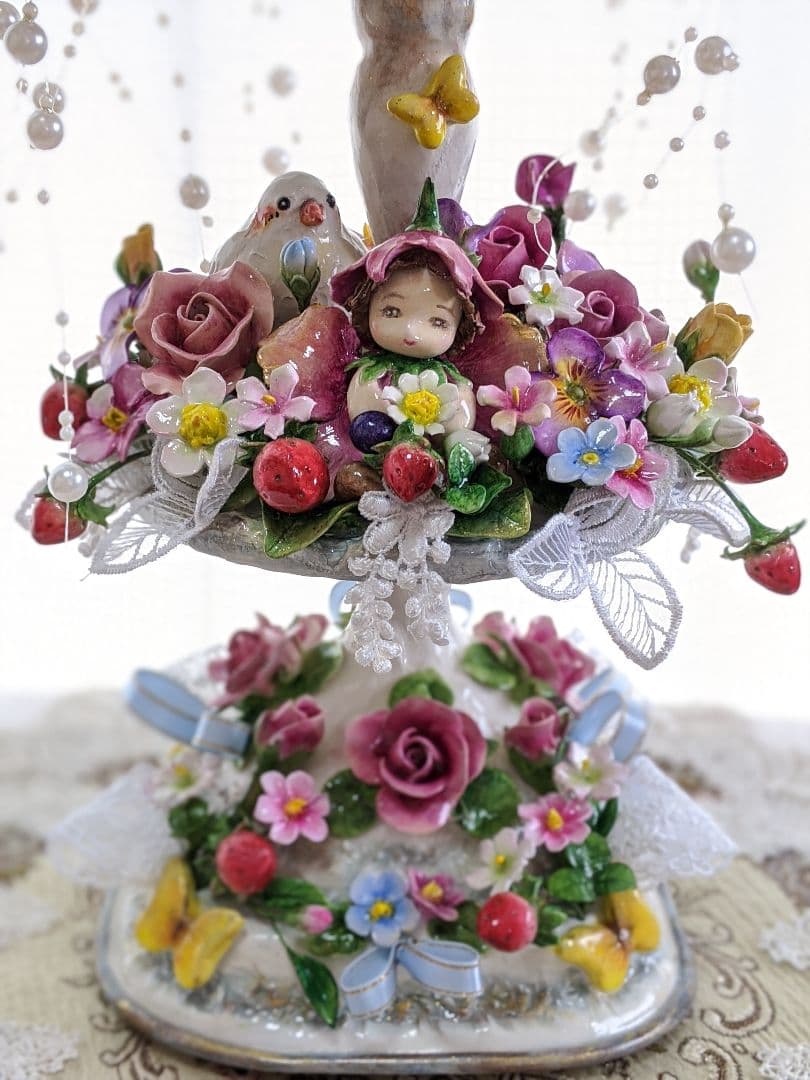 クレイフラワー♡薔薇のアレンジメント♡ロココ調♡ハンドメイド