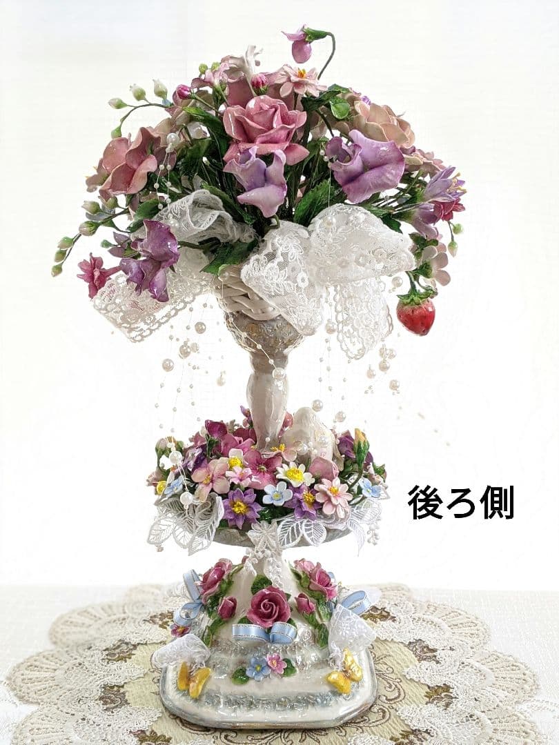 クレイフラワー♡薔薇のアレンジメント♡ロココ調♡ハンドメイド