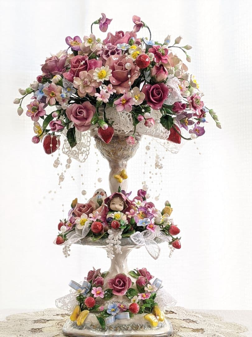 クレイフラワー♡薔薇のアレンジメント♡ロココ調♡ハンドメイド