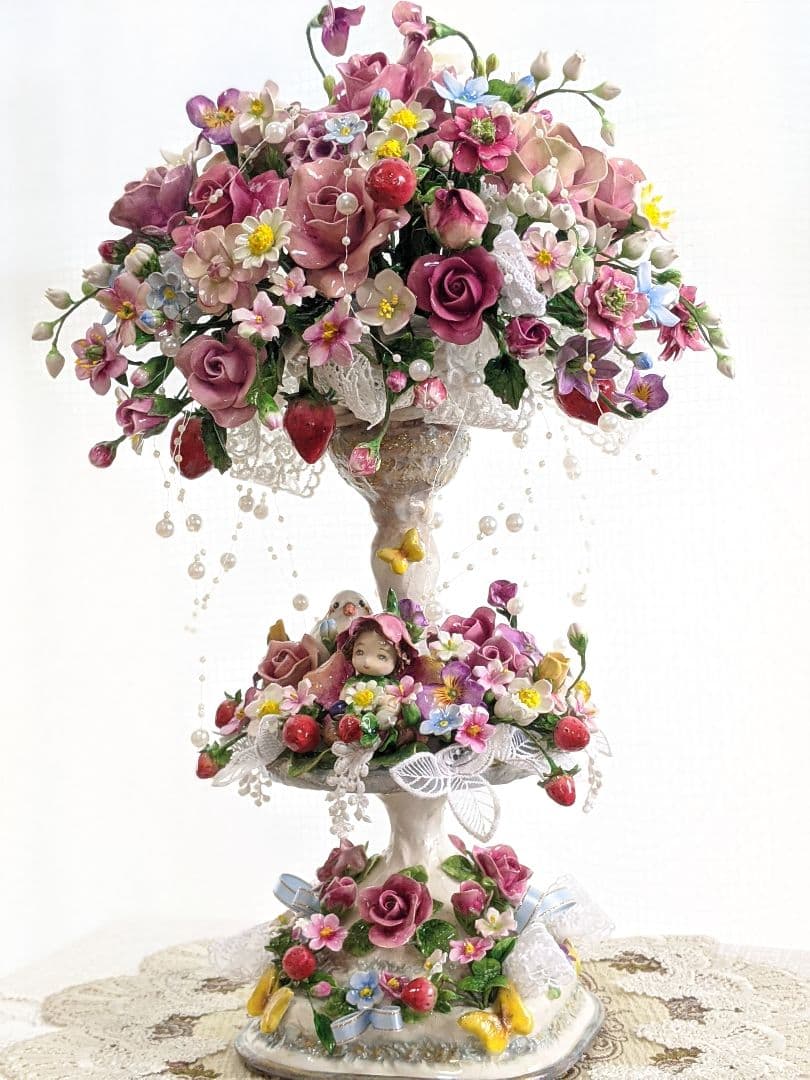 クレイフラワー♡薔薇のアレンジメント♡ロココ調♡ハンドメイド
