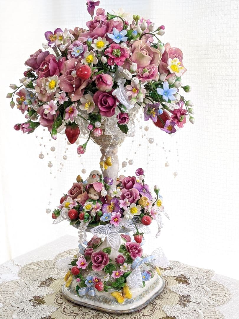 クレイフラワー♡薔薇のアレンジメント♡ロココ調♡ハンドメイド