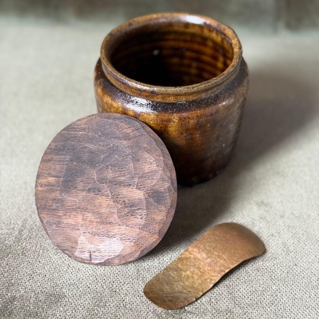 一点もの　余宮隆さん　木蓋・ヘラ付き壺　キャニスター