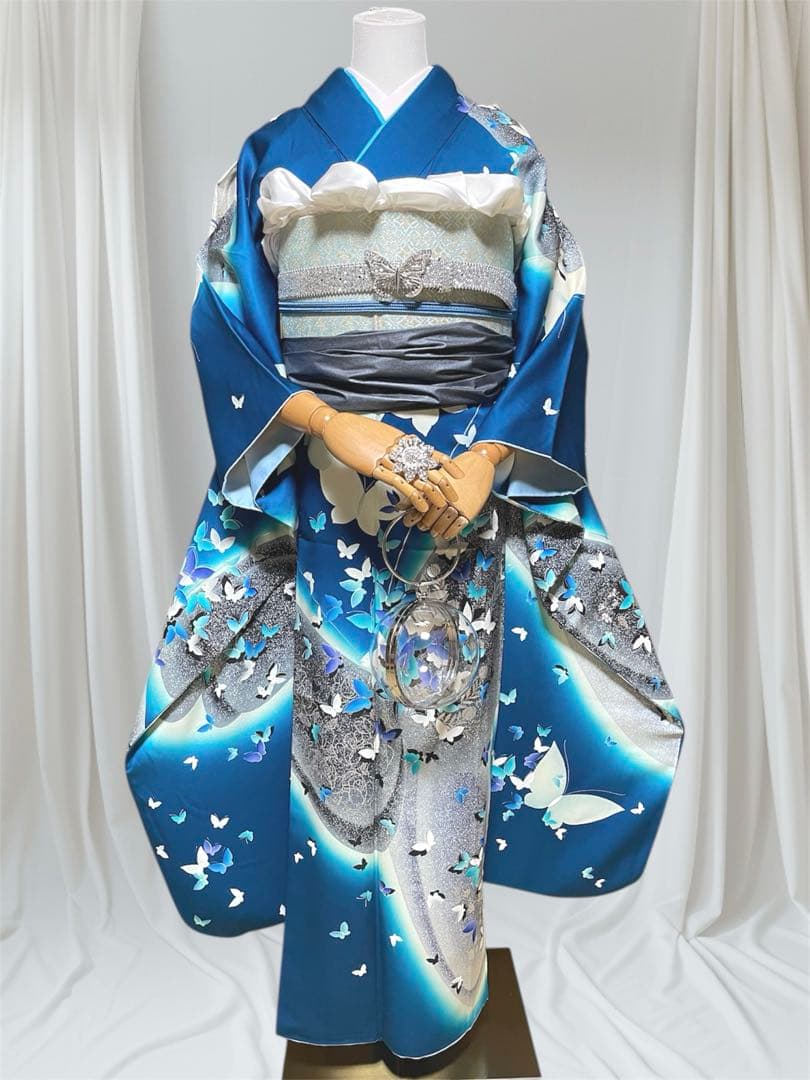 mi 様 振袖 秋山庄太郎 フルセット 成人式 ブルー 手描き友禅