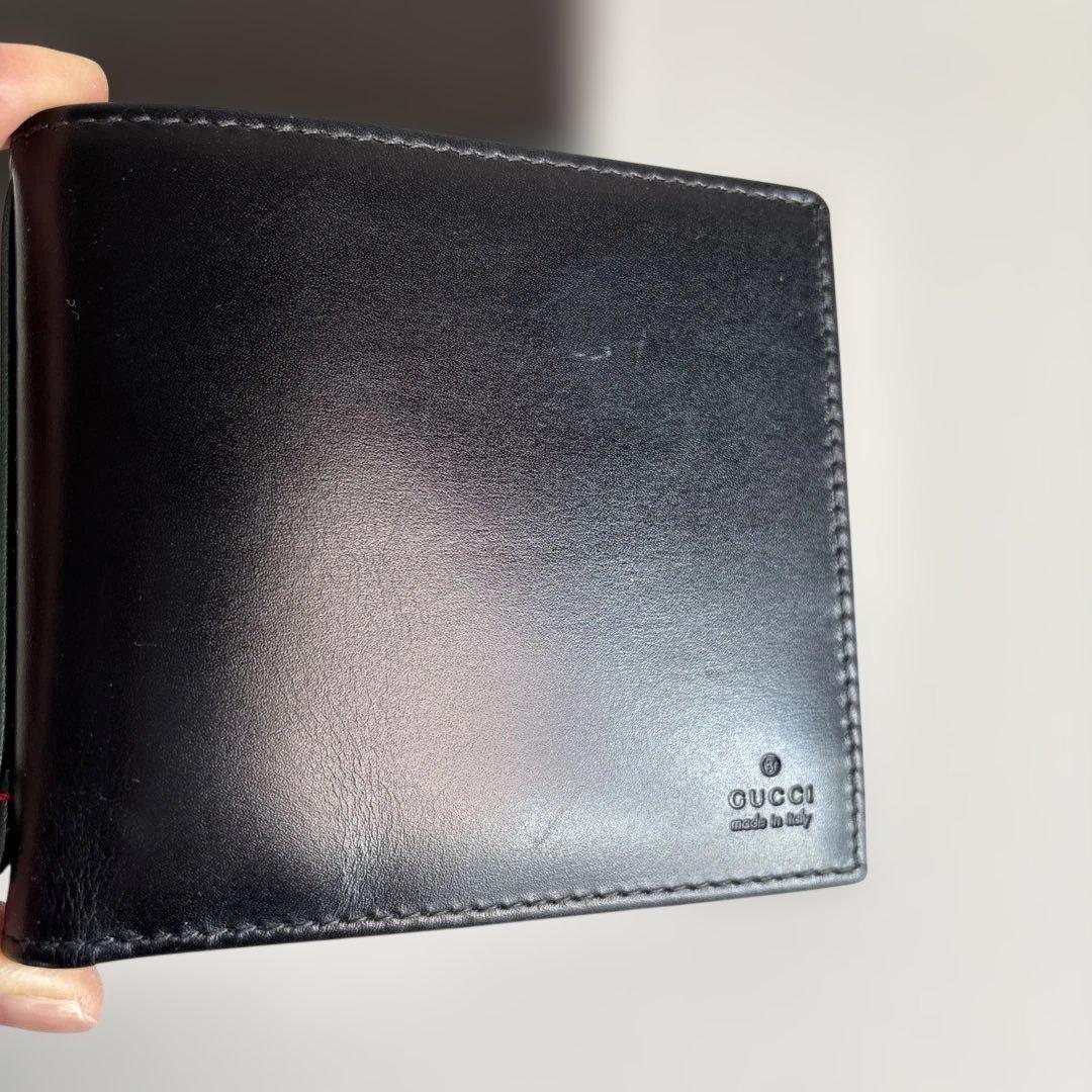 グッチ　メンズパース　小銭入れ付き　黒 緑赤緑のウェブ