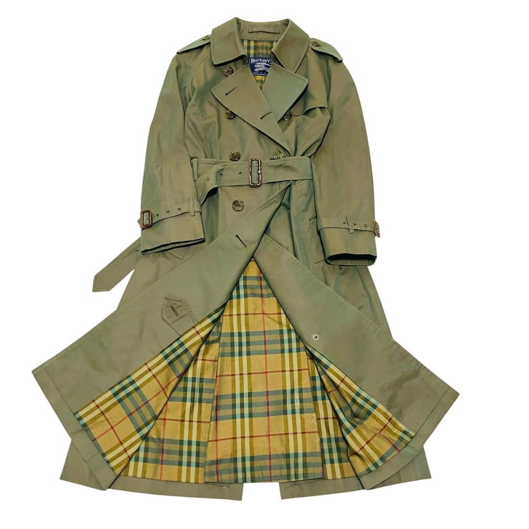 希少✨バーバリー 英国製 トレンチコート チェック ダブル　玉虫色　光沢