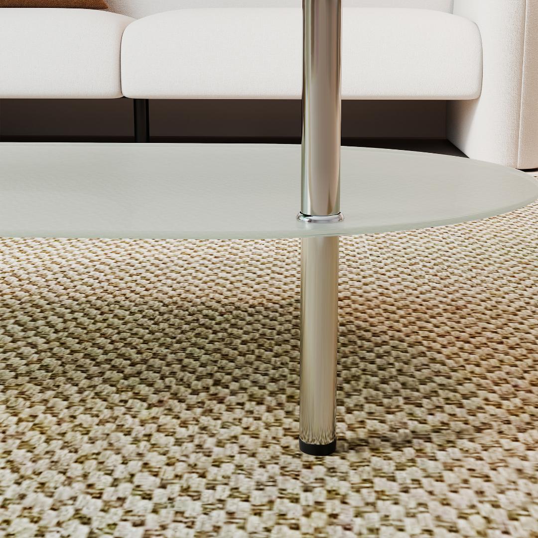 【クリア】二段オーバルコーヒーテーブル 強化ガラス天板+MDF収納棚