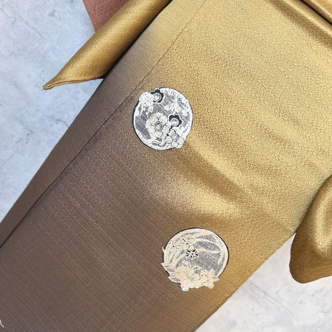 訪問着フルセット　着物　正絹　家紋　かっこいい　茶色　ゴールド