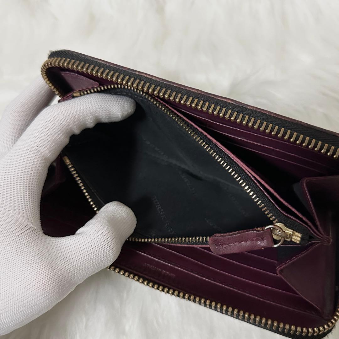 【美品】BURBERRY レザー 長財布 ノバチェック プレート ロゴ ボルドー
