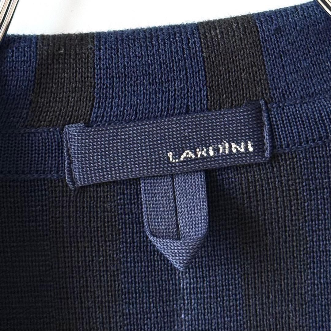 希少XXS LARDINI ニットジャケット アンコン ストライプ ブルー系