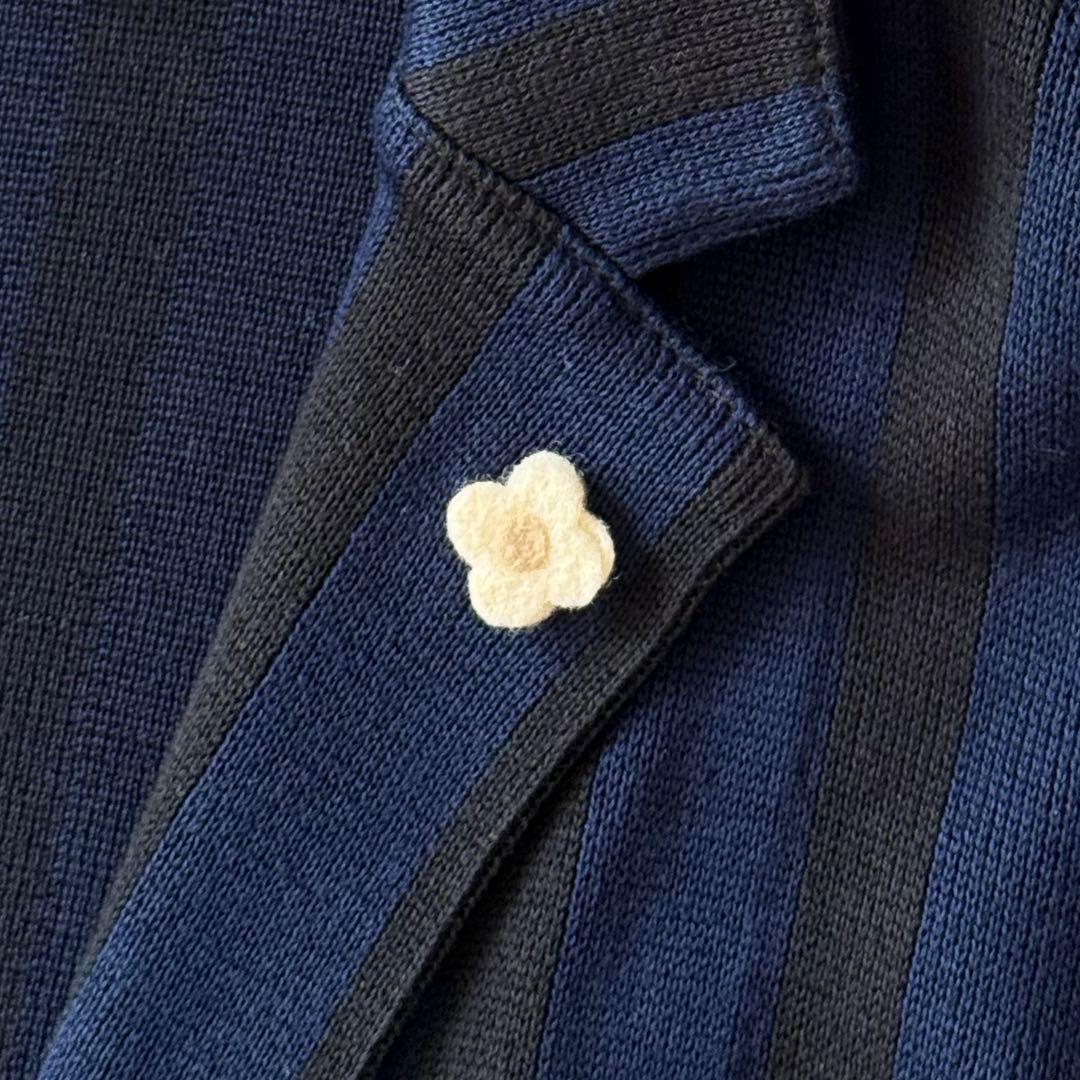 希少XXS LARDINI ニットジャケット アンコン ストライプ ブルー系