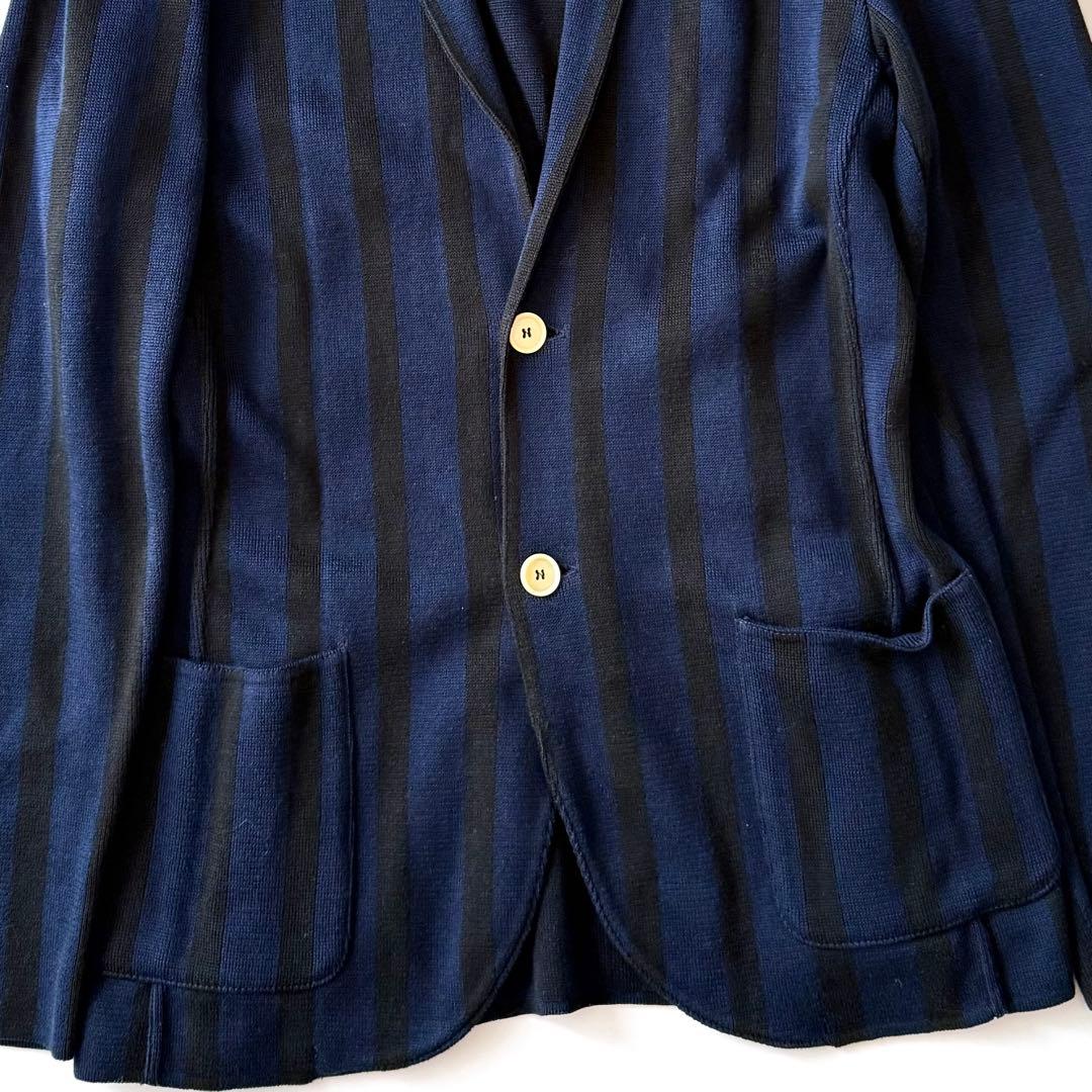 希少XXS LARDINI ニットジャケット アンコン ストライプ ブルー系