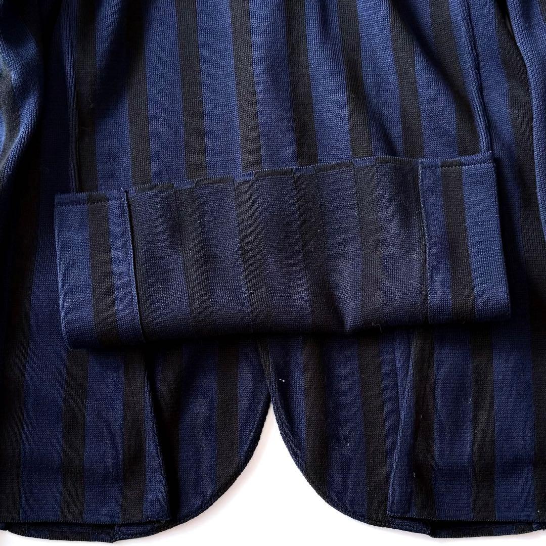 希少XXS LARDINI ニットジャケット アンコン ストライプ ブルー系